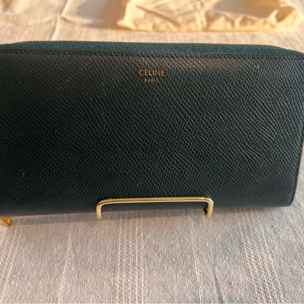 Celine Dark Green Leather Zippy Wallet